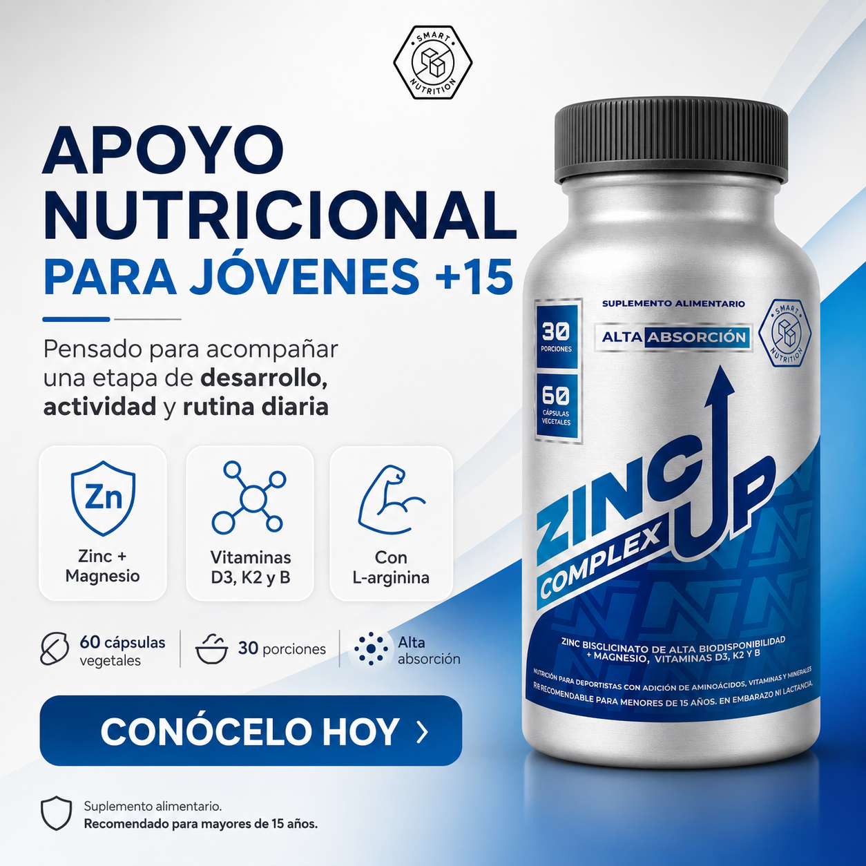 Zinc Up Complex Alta Absorción – Zinc, Magnesio, Arginina y Vitaminas SmartNutrition