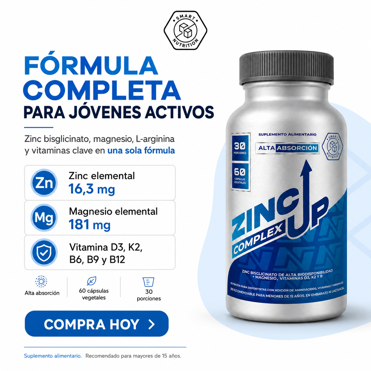 Pack x3 Zinc Up Complex – Apoyo Nutricional de Alta Biodisponibilidad SmartNutrition