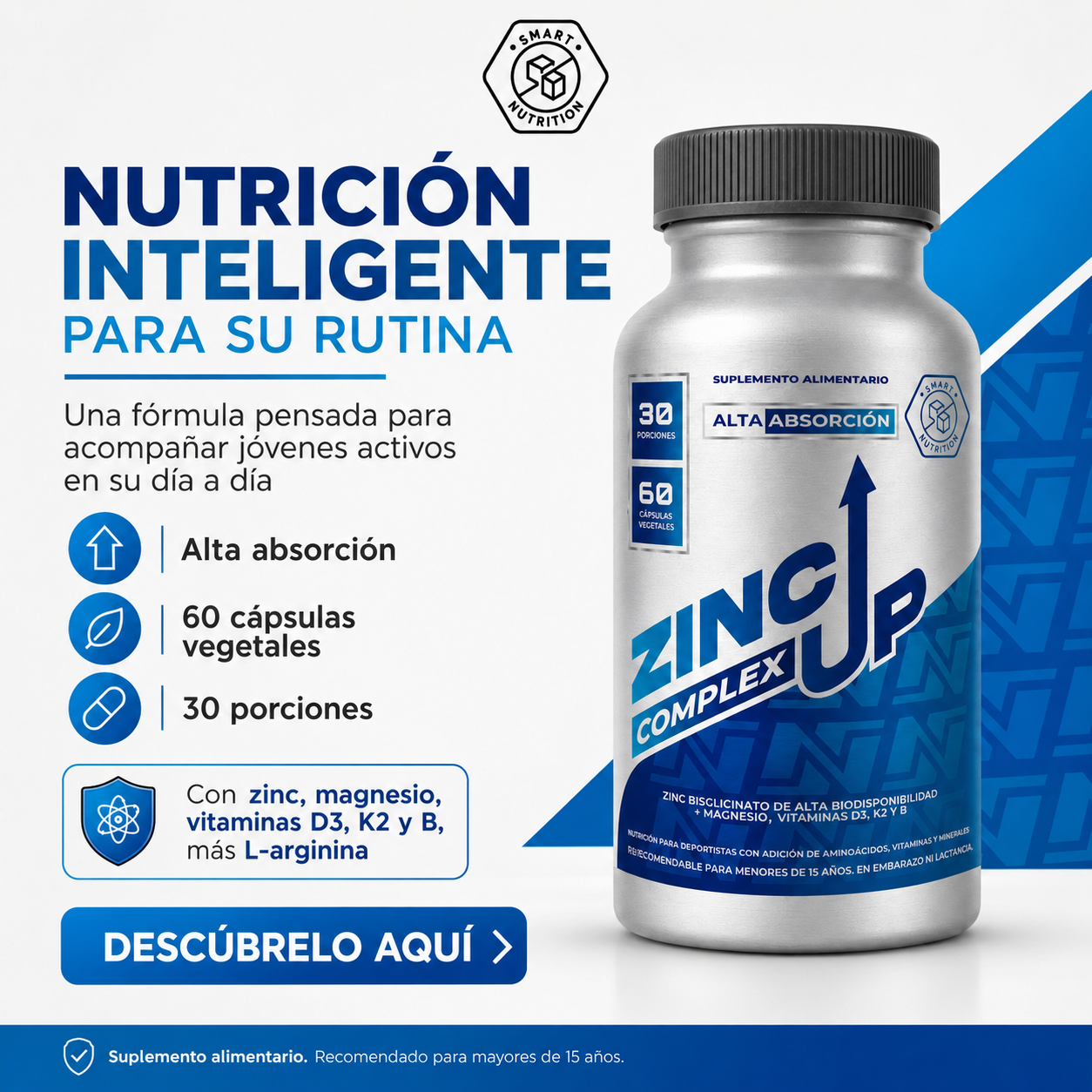 Zinc Up Complex Alta Absorción – Zinc, Magnesio, Arginina y Vitaminas SmartNutrition