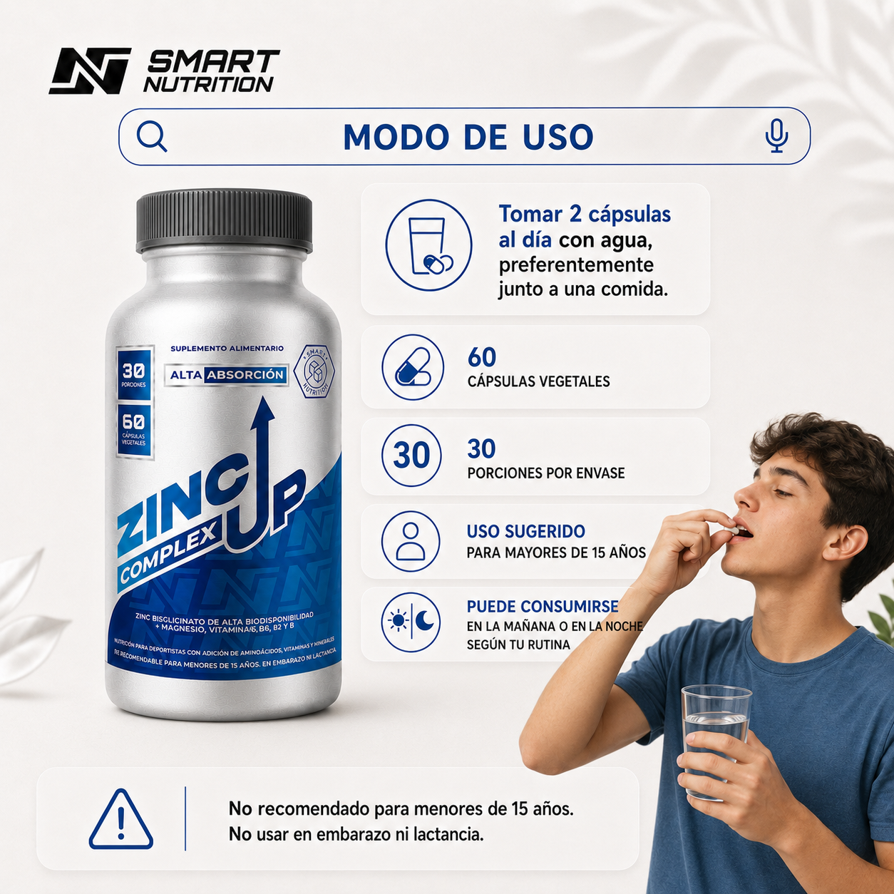 Zinc Up Complex Alta Absorción – Zinc, Magnesio, Arginina y Vitaminas SmartNutrition