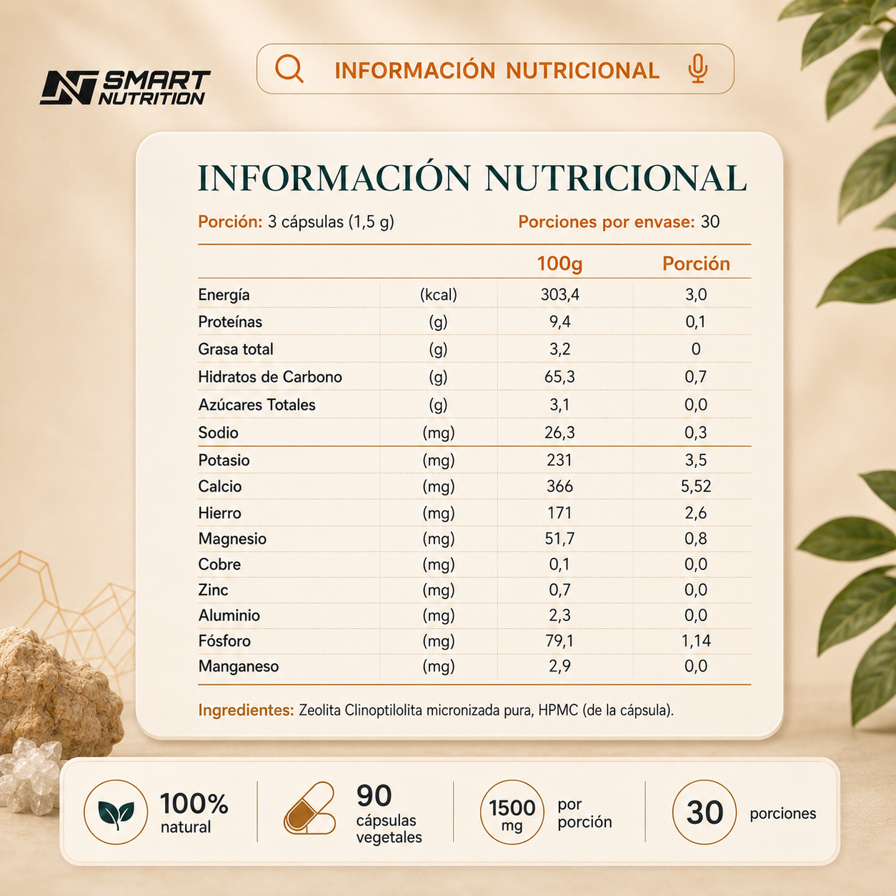 Zeolita Micronizada 1500mg – Detox Natural SmartNutrition