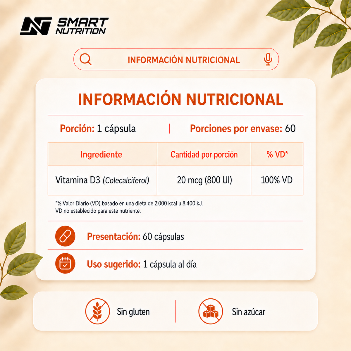 Vitamina D3 800 UI SmartNutrition