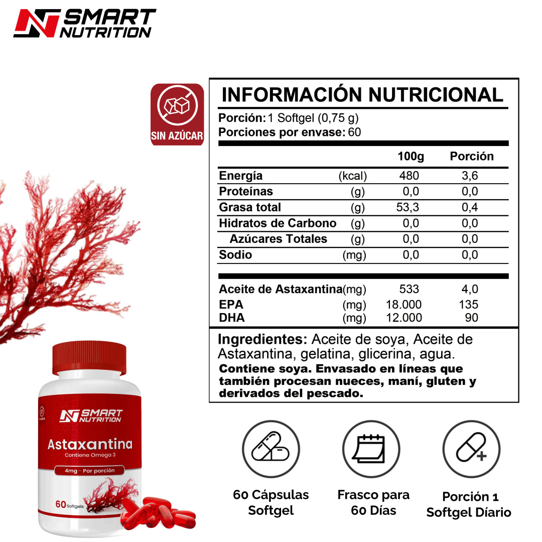 Astaxantina 60 Cápsulas – Antioxidante Natural