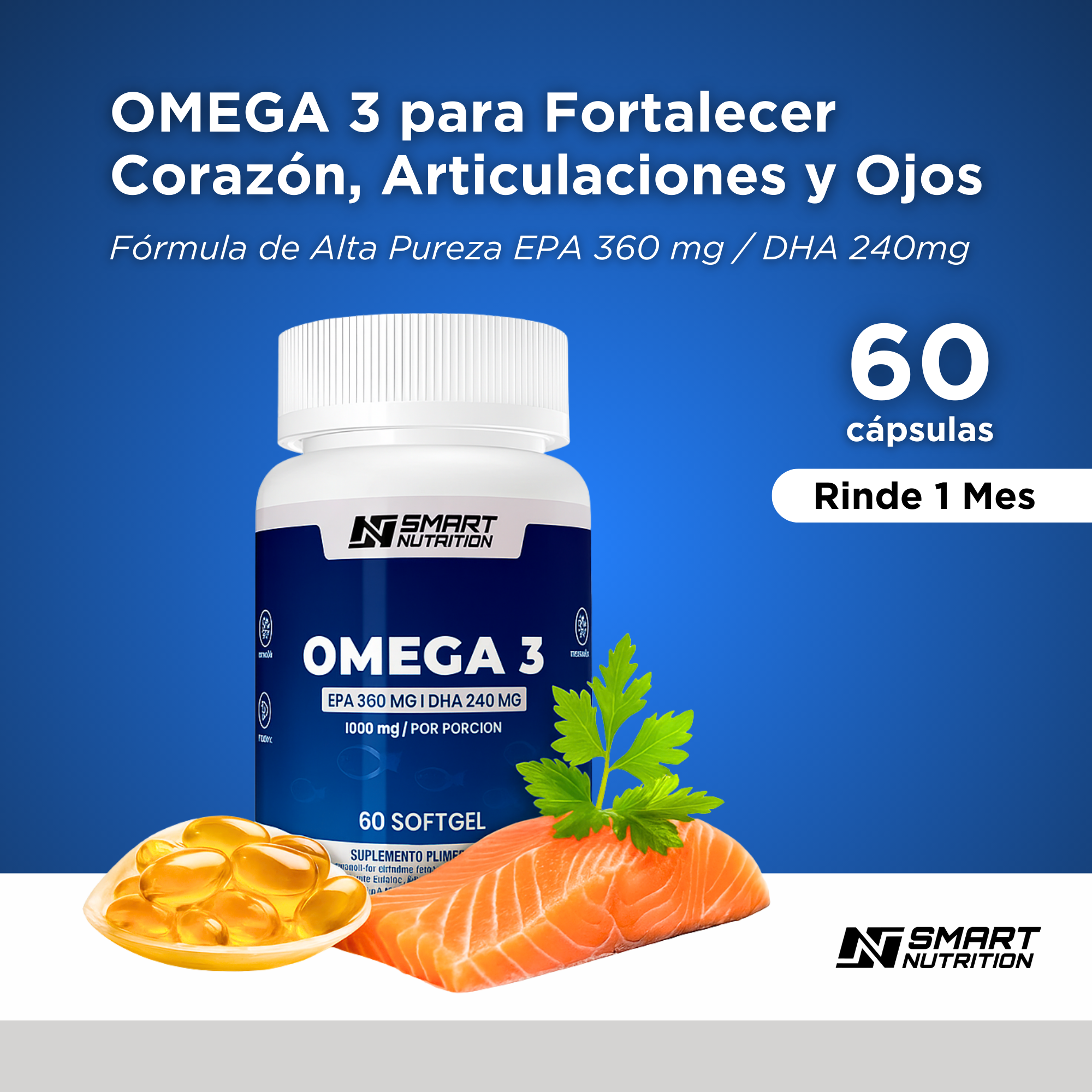 Omega3 - Aceite De Pescado 1000g(Dha Y Epa), 60 Capsulas SmartNutrition