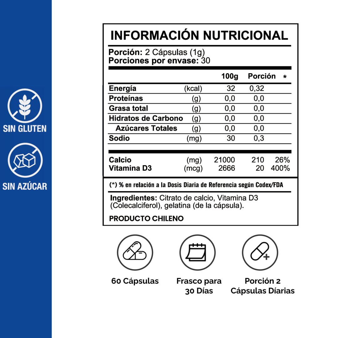 Citrato De Calcio + Vitamina D3- 60 Capsulas