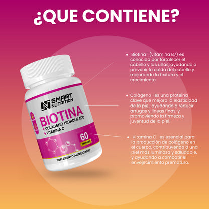 Biotina + Colágeno Hidrolizado + Vitamina C - 60 CAPSULAS