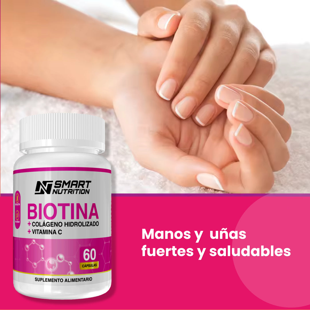 Biotina + Colágeno Hidrolizado + Vitamina C - 60 CAPSULAS