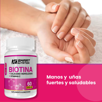 Biotina + Colágeno Hidrolizado + Vitamina C - 60 CAPSULAS