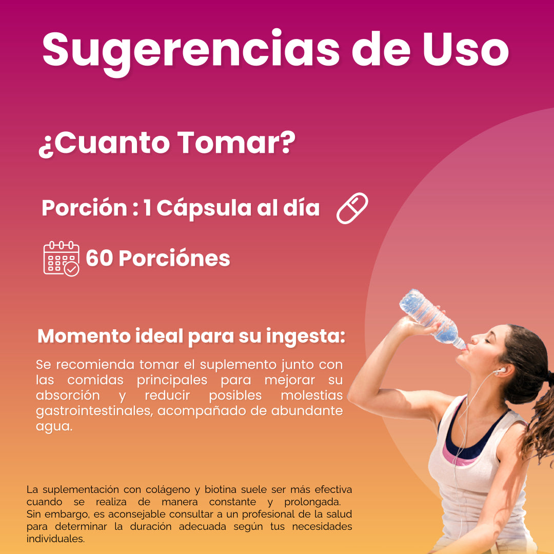 Biotina + Colágeno Hidrolizado + Vitamina C - 60 CAPSULAS