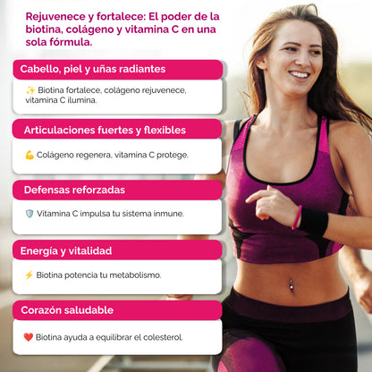Biotina + Colágeno Hidrolizado + Vitamina C - 60 CAPSULAS